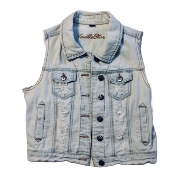 Vanilla Star Jackets & Blazers - y2k distressed light wash denim vest